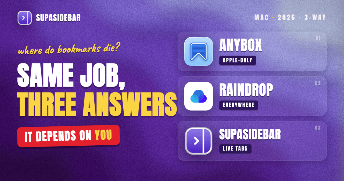 Anybox vs Raindrop vs SupaSidebar: Which Mac Bookmark Manager Fits You (2026)