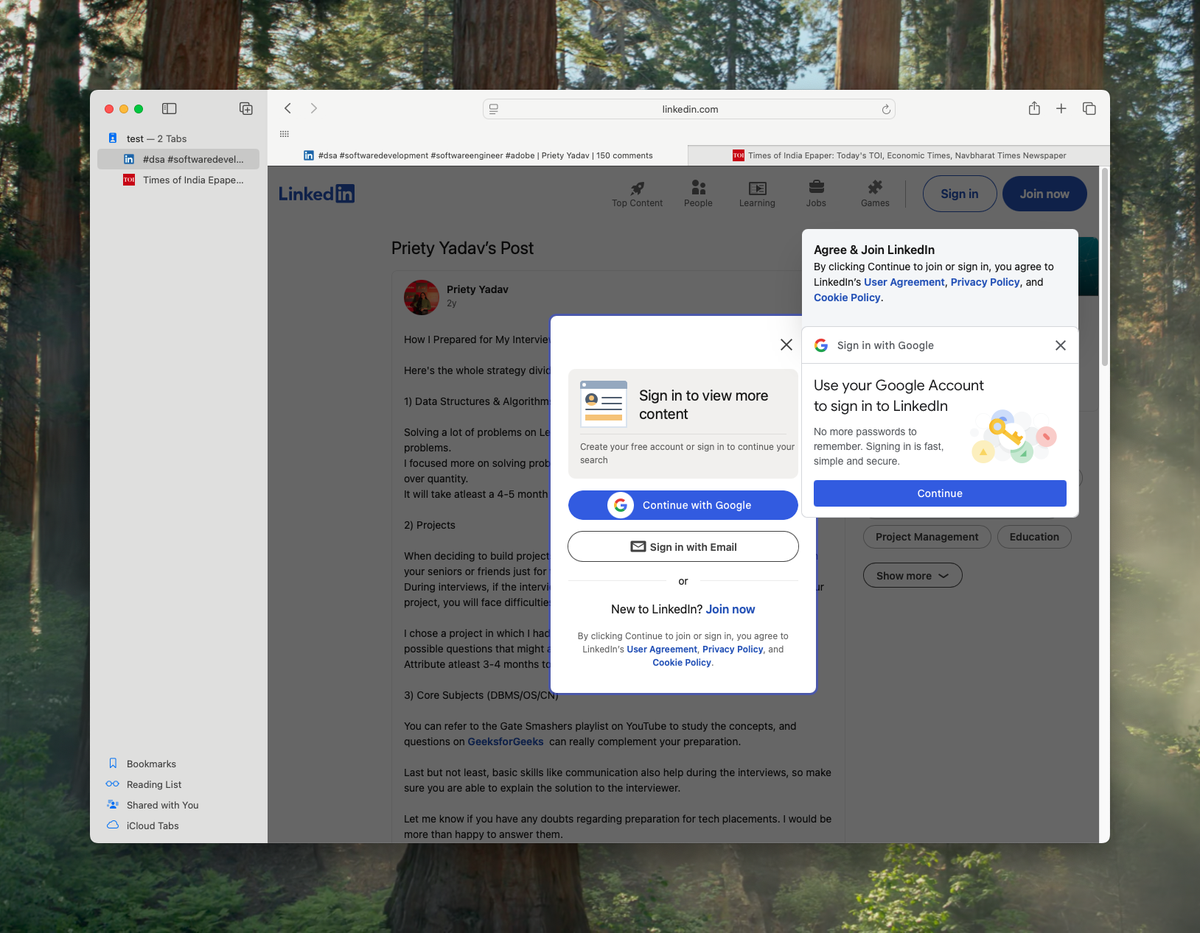 Safari Tab Groups dropdown showing limited organization options